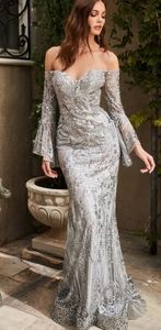 COPY - Silver  mermaid long formal evening bridesmaid mother of the bride dress